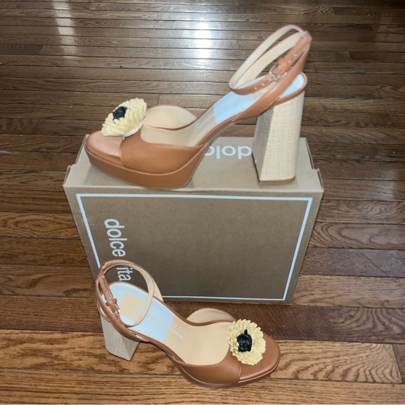 Dolce Vita Paulos Platform Sandals Saddle Stella Tan Women’s 10 Floral Accent - Picture 2 of 11